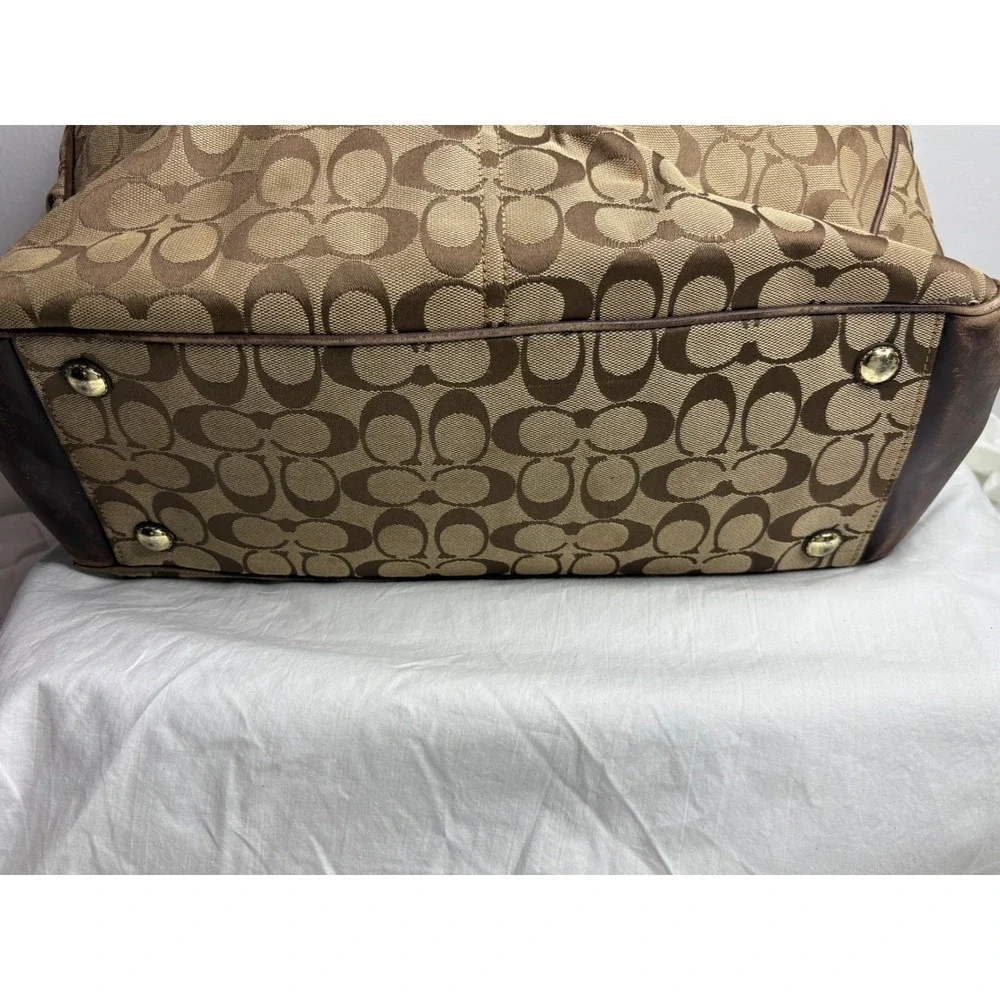Coach Signature C Monogram Tote Bag Brown Leather Trim Gold Hardware - Picture 13 of 13